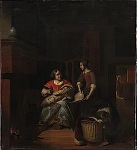 Husmoderen giver pigen besked by Pieter de Hooch