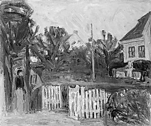 Hvide havelåger. Skumring. Svaneke by Kræsten Iversen