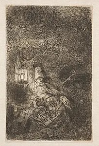 Hvile på flugten til Ægypten; natlig scene by Rembrandt van Rijn