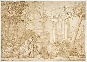Hvile på flugten til Egypten by Marco Antonio Franceschini