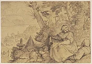 Hvile på flugten til Egypten by Pietro Faccini