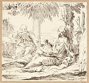 Hvile på flugten til Egypten by Elisabetta Sirani