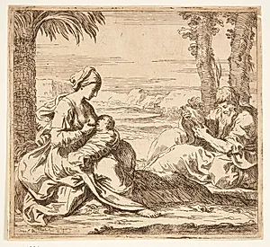 Hvile på flugten til Egypten by Elisabetta Sirani