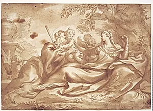 Hvile under flugten til Ægypten by Domenico Piola