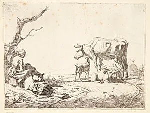 Hyrde og hyrdinde med deres dyr by Adriaen van de Velde