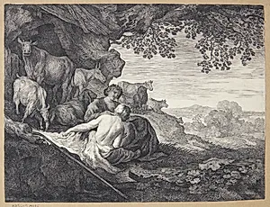 Hyrder og hyrdinder i et arkadisk landskab by Moyses van Wtenbrouck