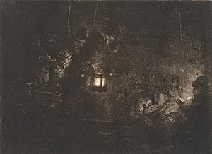 Hyrdernes tilbedelse, natlig scene by Rembrandt van Rijn
