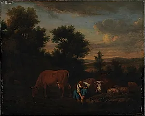 Hyrdinde med kvæg by Adriaen van de Velde