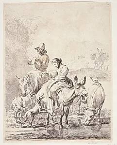 Hyrdinde på et æsel by Nicolaes Berchem