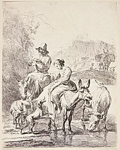 Hyrdinde på et æsel by Nicolaes Berchem