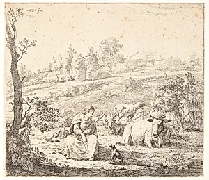 Hyrdinde, som taler med sin hund by Karel Du Jardin