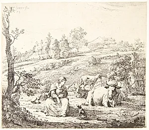 Hyrdinde, som taler med sin hund by Karel Du Jardin