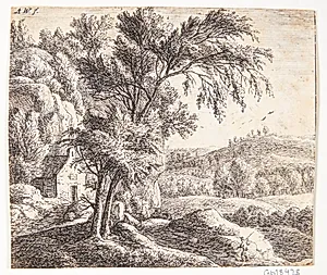 Hytte i et landskab (eremitagen) by Anthonie Waterloo