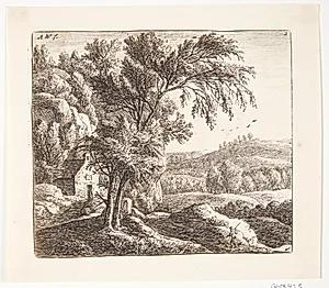 Hytte i et landskab (eremitagen) by Anthonie Waterloo