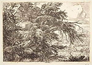 Hytte på en høj by Jacob Isaacksz. van Ruisdael