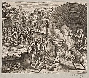 I kong Pamukes bolig påbegyndte de denne ceremoni by Matthäus Merian (I)