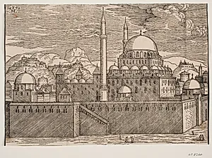 Idealiseret billede af Bayazidiye-moskéen, set fra sydøst by Melchior Lorck