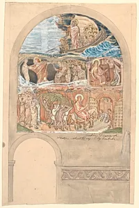 Ikke anvendt tidligt udkast til Viborg Domkirkes nordre korsarms vestre væg by Joakim Skovgaard