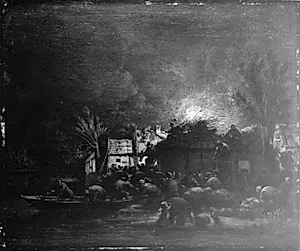 Ildebrandsscene ved nat by Egbert Lievensz. van der Poel