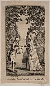 Illustration med dame og herre i en park by Georg Christian Schule