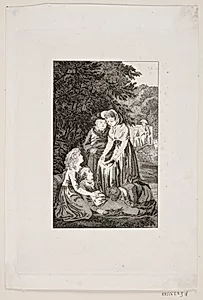 Illustration med fire personer om en syg dreng i en skov by Meno Haas