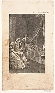 Illustration med harpespillere