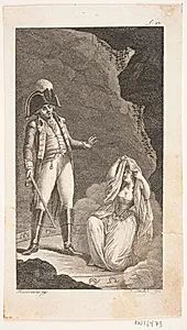 Illustration med officer og knælende dame