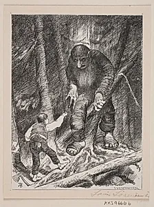 Illustration til "Askeladden som kapsåd med Troldet"
