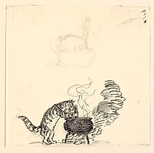 Illustration til "Den tykke kat" samt skitse by Niels Skovgaard