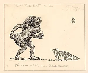 Illustration til Den tykke kat by Niels Skovgaard
