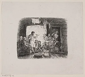 Illustration til "En Aftenstund i et Proprietærkøkken" by H.P. Hansen
