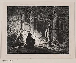 Illustration til "En Sommernat paa Krogskoven" by H.P. Hansen