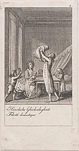 Illustration til giftermålets årsager og følger (Häusliche Glückseligkeit Felicité domestique)