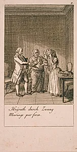 Illustration til giftermålets årsager og følger (Heyrath durch Zwang Mariage par force)