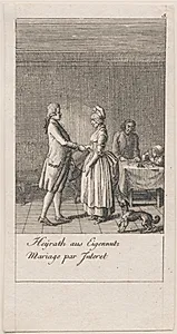 Illustration til giftermålets årsager og følger (Heyrath aus Eigennutz Mariage par Interet)