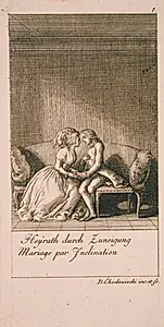 Illustration til giftermålets årsager og følger (Heyrath durch Zuneigung Mariage par Inclination)