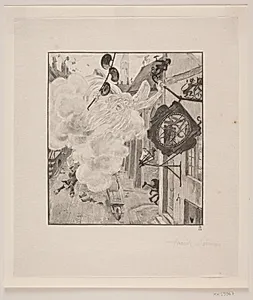 Illustration til H. C. Andersen: "Stormen flytter skilt" by Henrik Arnold Hamilkar Sørensen