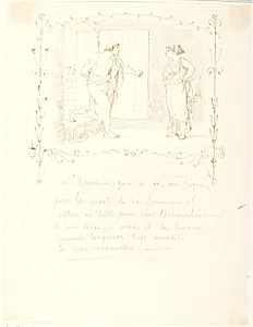 Illustration til humoreske af Makedonios "Just som jeg gik og tænkte paa, hvor rart det ville være, om min kone ville lægge sig til at dø..." by Lorenz Frølich
