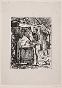 Illustration til J. H. Hansens Digt "Ved Hesteskuret" by Ubekendt