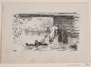 Illustration til "Kjærringen mod strømmen" by Ubekendt