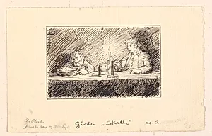 Illustration til Strandvarslet og kirkegrimen
