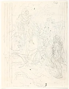 Illustrationsudkast til H.C. Andersen, Folkesagnets Fugl by Lorenz Frølich