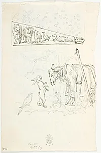Illustrationsudkast til H.C. Andersen, "Hurtigløberne" og "Hvad Fatter gør er altid det Rigtige" by Lorenz Frølich