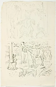 Illustrationsudkast til H.C. Andersen, Hurtigløberne by Lorenz Frølich
