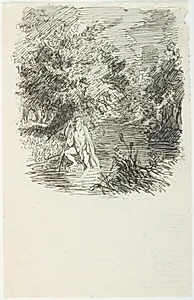 Illustrationsudkast til H.C. Andersen, Klokkedybet by Lorenz Frølich