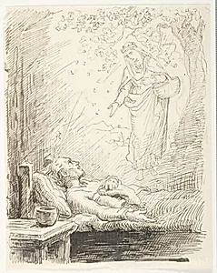 Illustrationsudkast til H.C. Andersen, Pebersvendens nathue by Lorenz Frølich