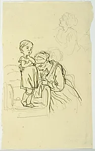 Illustrationsudkast til H.C. Andersen, Pigen, som traadte på Brødet by Lorenz Frølich