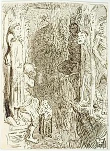 Illustrationsudkast til H.C. Andersen, Pigen, som traadte på Brødet by Lorenz Frølich