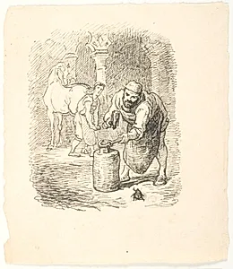 Illustrationsudkast til H.C. Andersen, Skarnbassen by Lorenz Frølich