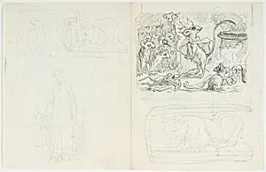 Illustrationsudkast til H.C. Andersen, "Suppe paa en Pølsepind" by Lorenz Frølich